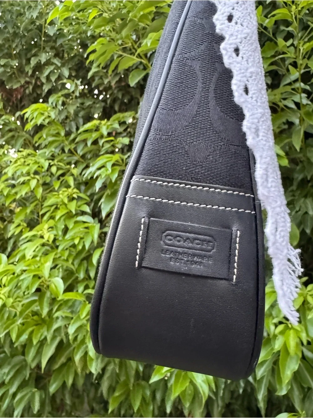 Y2K Coach Black Signature Jacquard Hamptons Hobo Shoulder Bag